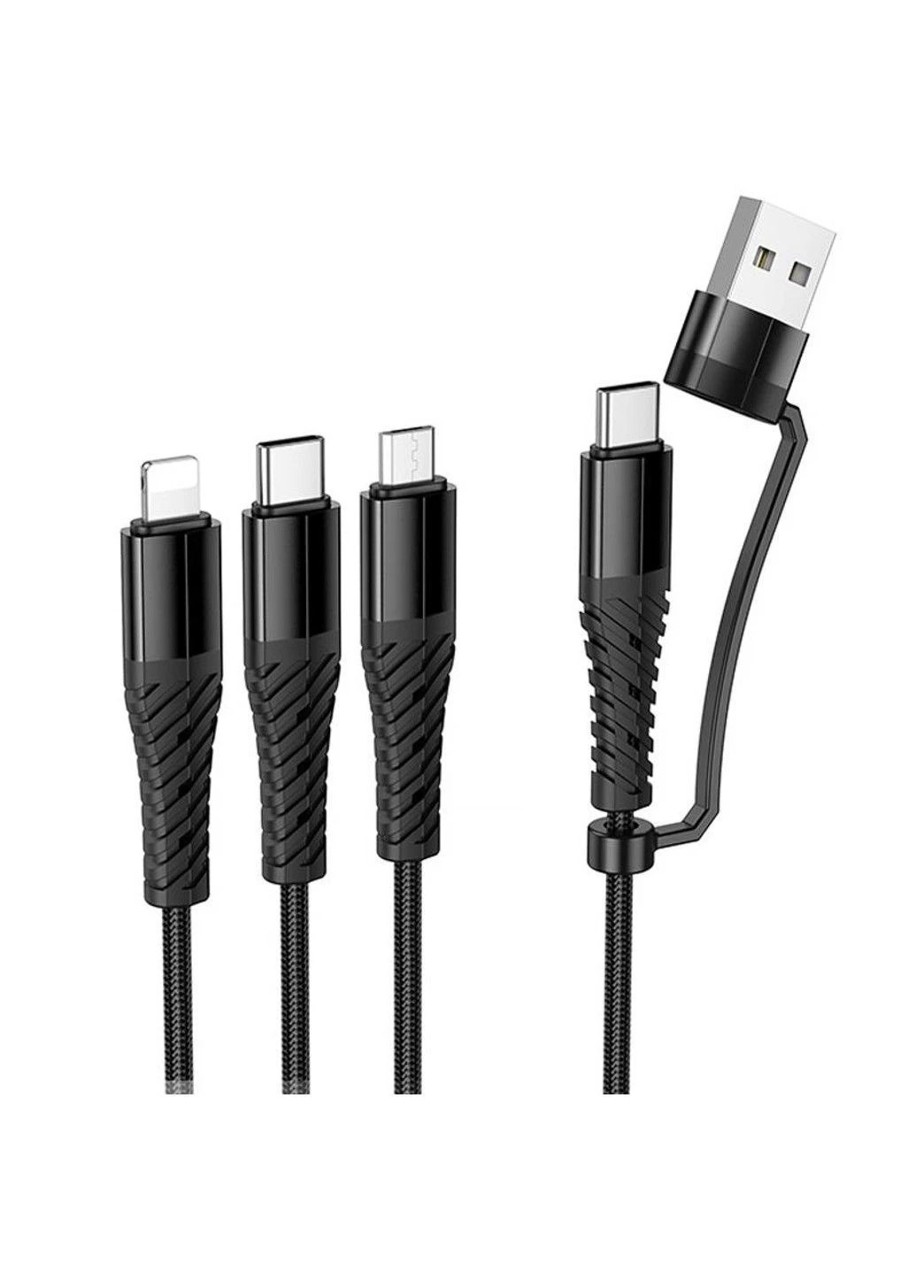 Дата кабель X123 Victory 3in1 Type-C to Lightning/Type-C/MicroUSB 3A (1m) Hoco (388701541)