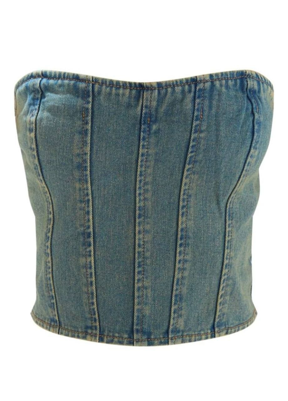 Топ-корсет petite vintage bleach wash зелений PrettyLittleThing (362264499)