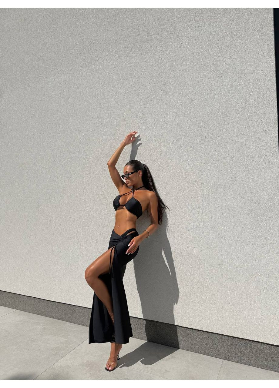 Чорний літній стильний пляжний комплект трійка роздільний Vakko