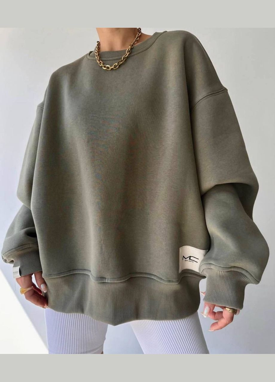 Хаки свитшот женский надпись без декора (302070655)