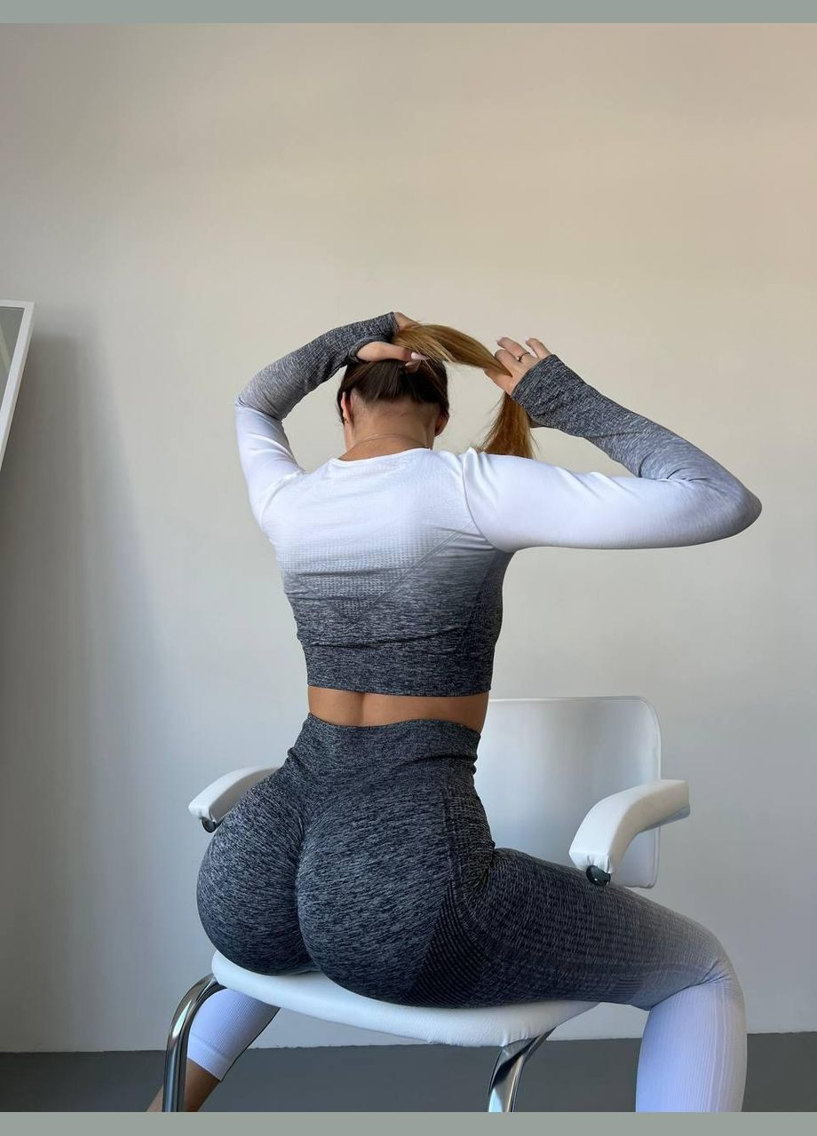 Спортивний костюм (рашгард та легінси) з ефектом пуш-ап і градієнтом, сірий з білим, розмір S Trends (330757781)