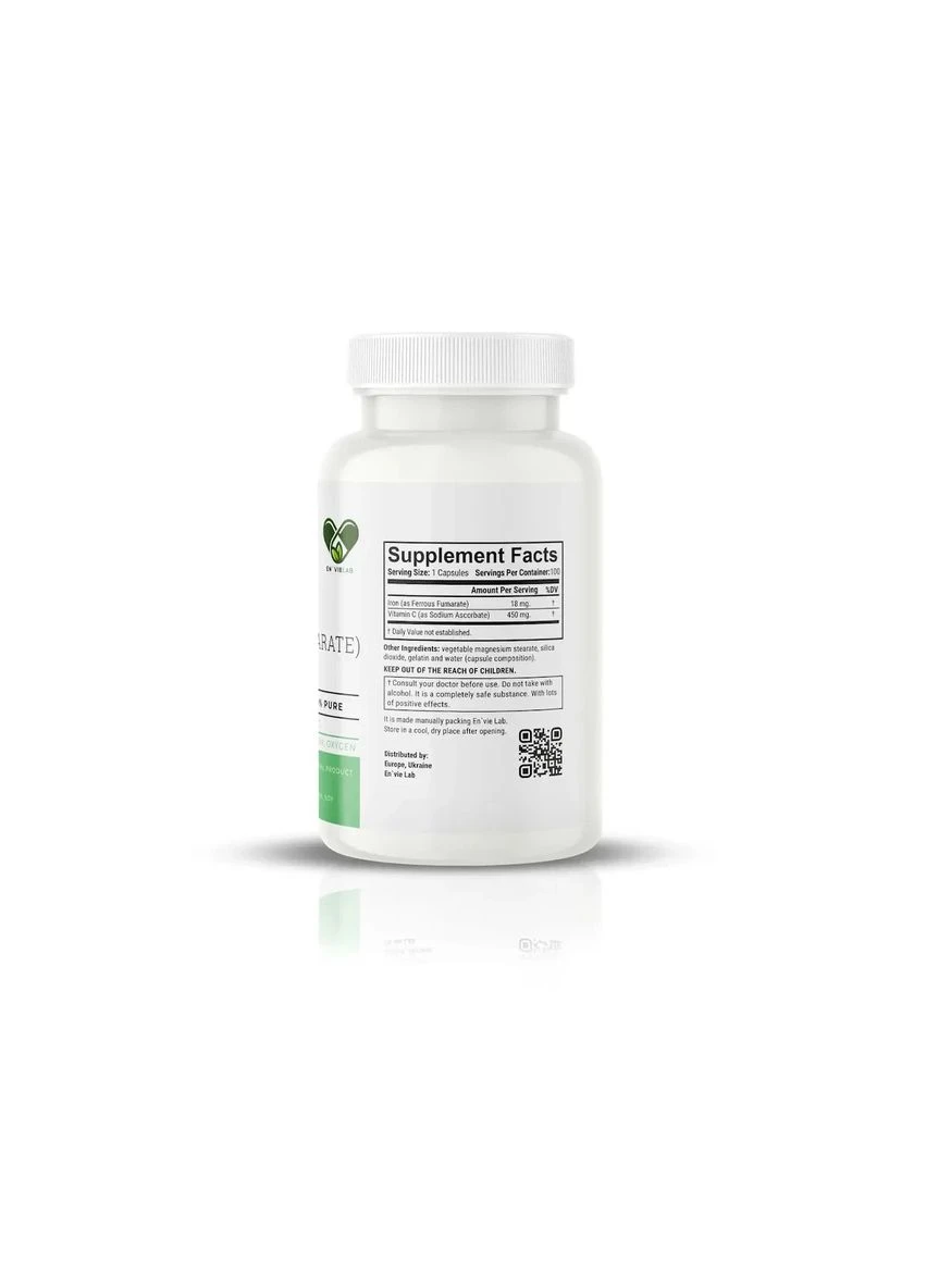 Залізо хелат фумарат Iron Chelated Fumarate 18 мг 100 капсул En`vie Lab (398831960)