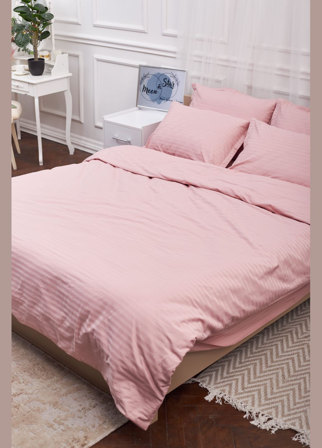Комплект постельного белья Satin Stripe King Size 220x240 наволочки 4х50х70 (MS-820003608) Moon&Star Stripe Pink (288043504)