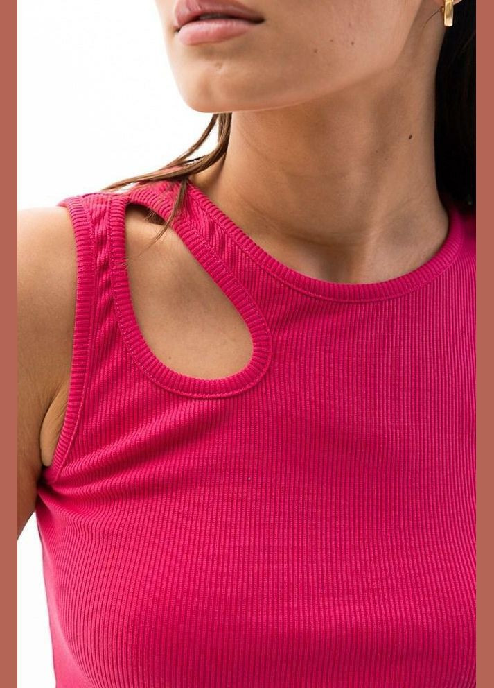 Майка женская в рубчик трикотажная с вырезом фуксия MKAR32763-1 Modna KAZKA — 336933725