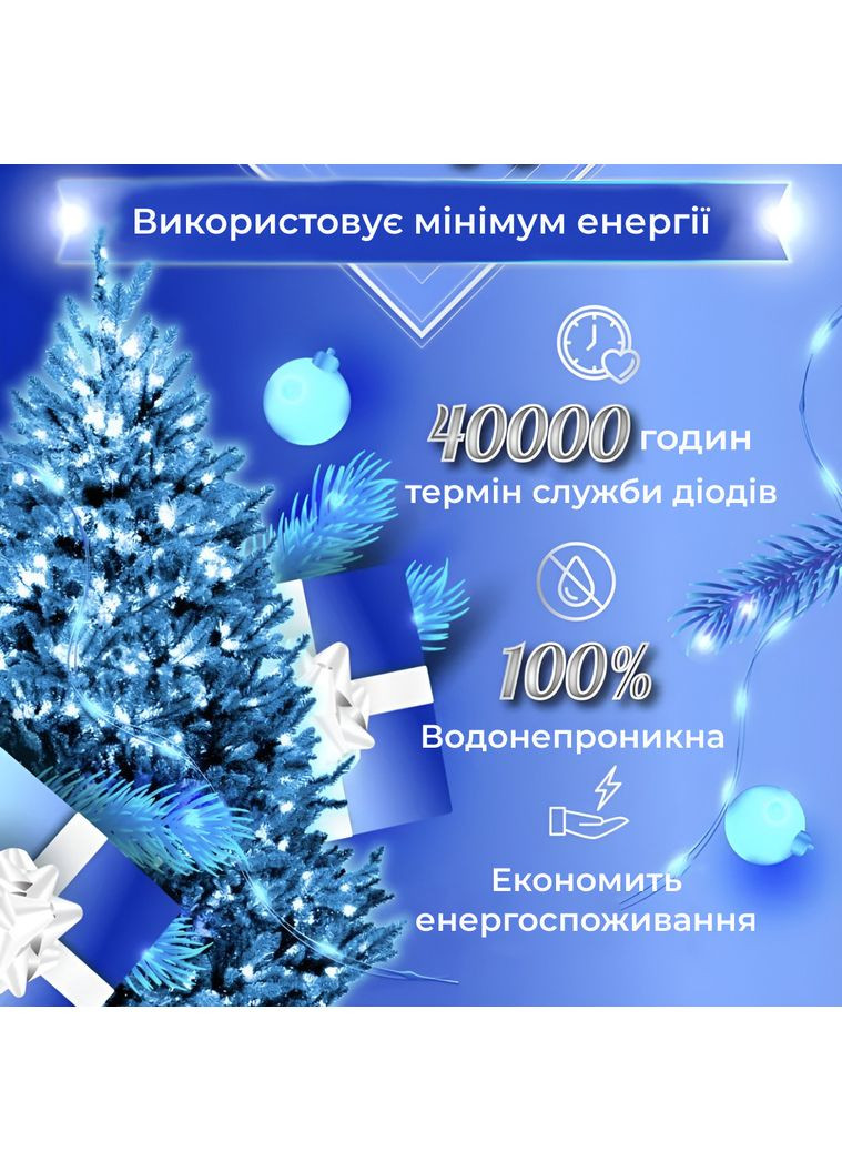 Гірлянда Роса Крапля 100 метров 1000 LED світлодіодна гірлянда в котушці мідний провід 8 функцій + пульт Синій Garlando (366964167)