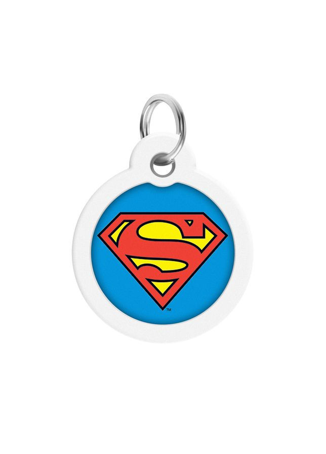 Адресник для собак і котів металевий Smart ID з QR паспортом, малюнок "Супермен-герой", коло, Д 30 мм WAUDOG (363196969)