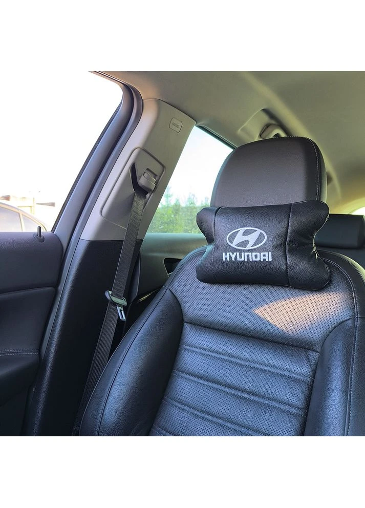Набір подушок для авто Hyundai 2шт, натуральна шкіра, чорний колір, комфортні підголовники в автомобіль No Brand (401073095)