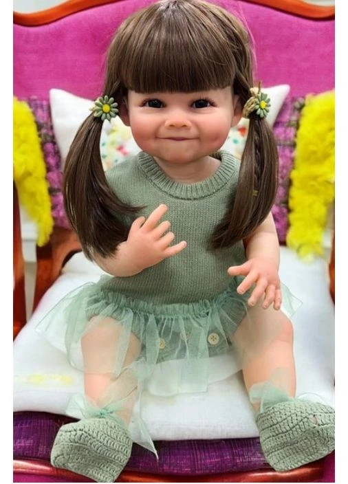 Кукла Reborn в зеленом платье реборн коллекционная виниловая premium 55 cm No Brand (391477220)