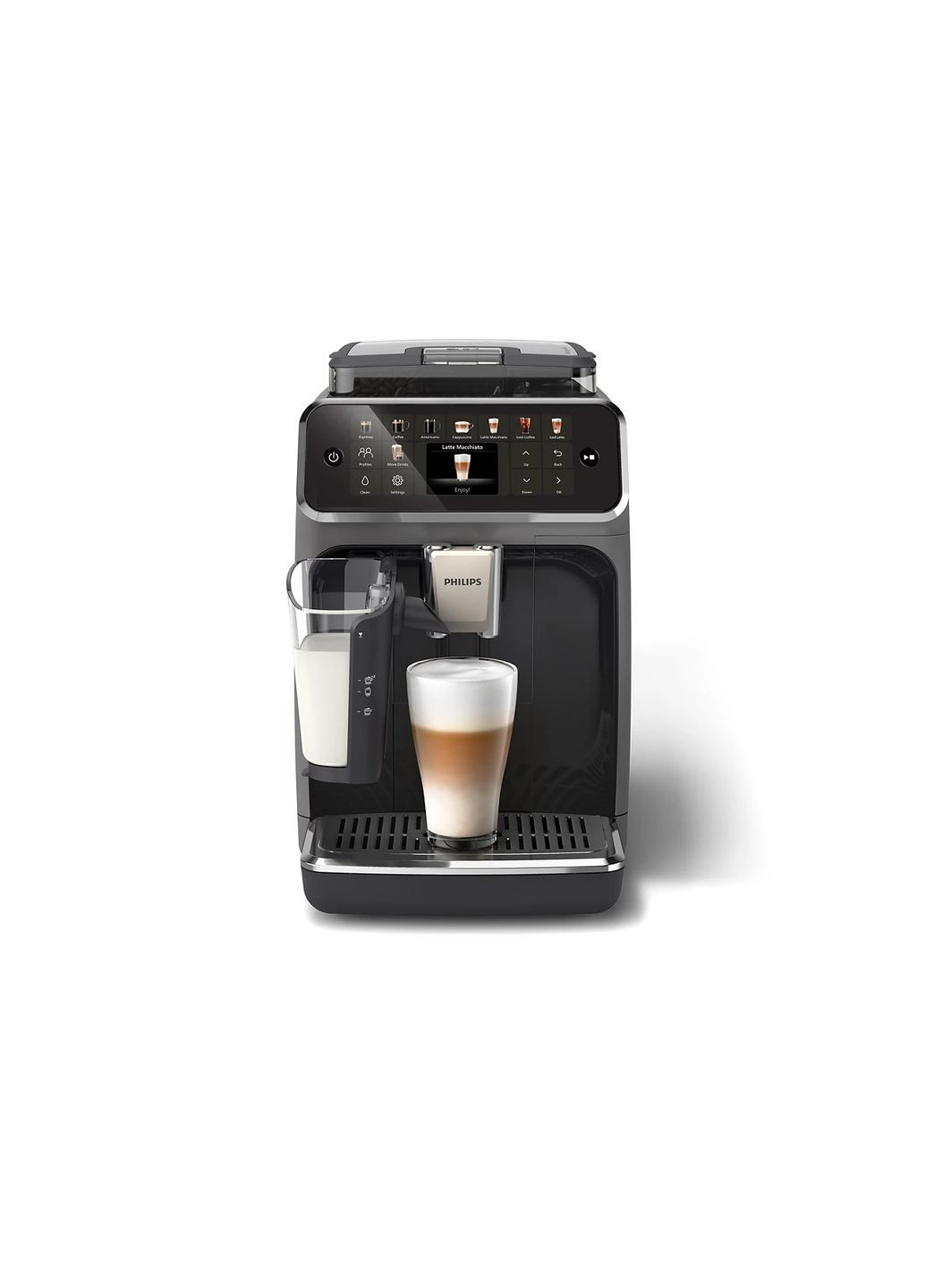 Кофемашина Series 5500, 1.8л, зерно+молотая, автомат.капуч, дисплей, авторецептов -22, холодный кофе, серебристо-черный Philips (360400423)