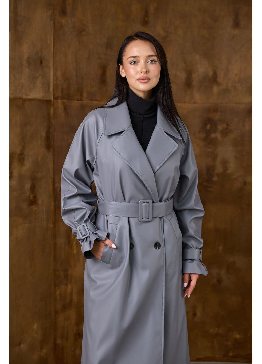 Серая демисезонная тренч кожаный демисезонный утепленный графит Bessa