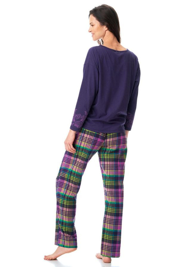 Фиолетовая всесезон фланелевая пижама с брюками в клетку кофта + брюки Key LNS 410 B23 violet