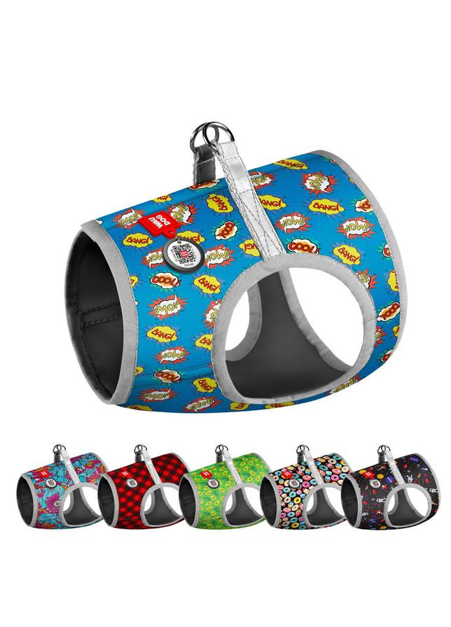 Шлея для собак м'яка Clothes з QR паспортом, малюнок "ВАУ",, В 24-27 см, С 18-20 см WAUDOG (363978789)