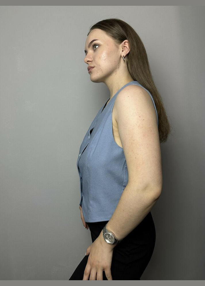 Жилет сіро-голубий з V-подібним вирізом на ґудзики MKAZ6491-2 Modna KAZKA (336932178)