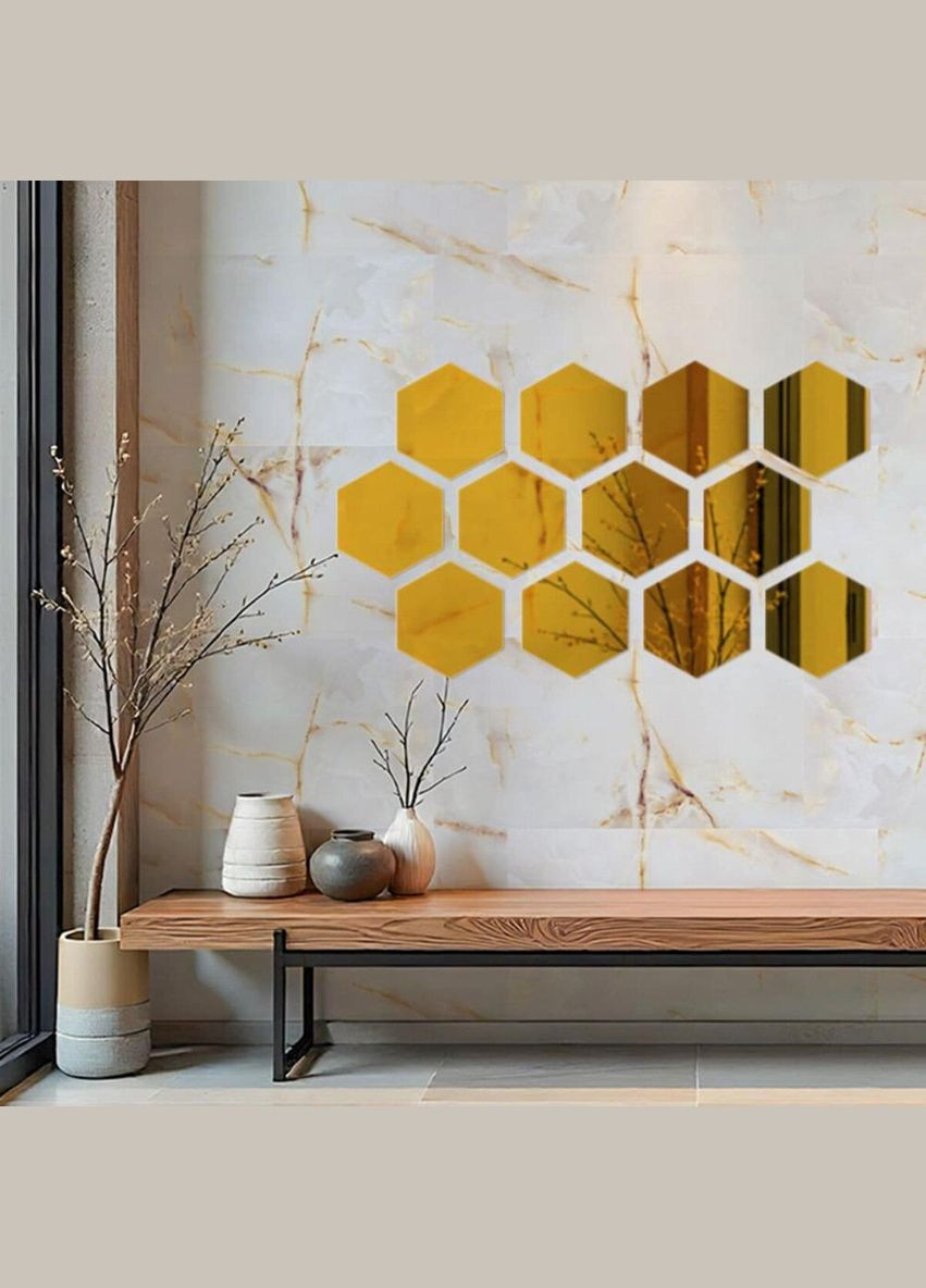 Дзеркальний декор акриловий самоклеючий 150*175мм золото,12шт (D) SW-00002518 Sticker Wall (338854573)