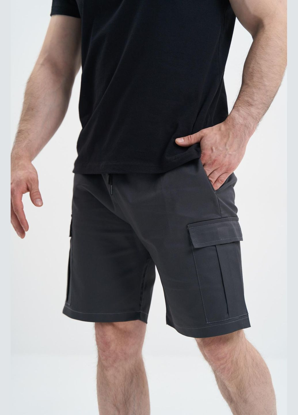 Шорти карго чоловічі стрейч-котон з кишенями літо, графітовий No Brand (338792308)