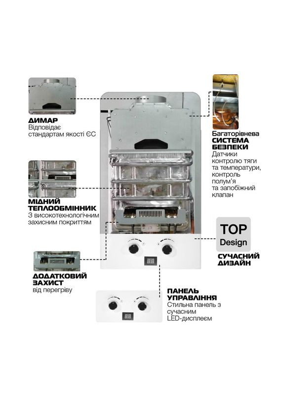 Газова колонка GWH-0110 BASIC WHITE димохідна 10 л/хв (колір білий) (WH0022) Mixxus (321194513)