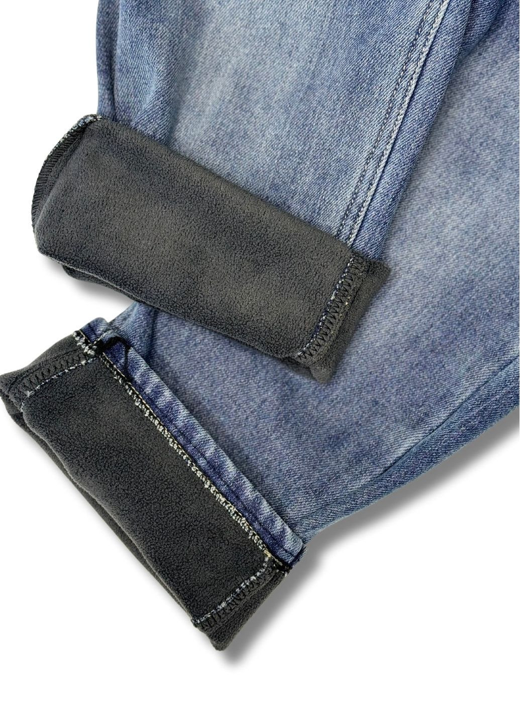 Светло-синие зимние мешковатые, свободные, прямые теплые джинсы свободного кроя No Brand
