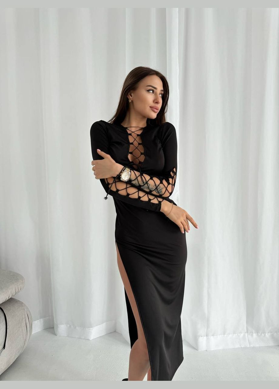 Чорна святковий, коктейльна, кежуал, повсякденний, відвертий, вечірня жіноча сукня силуетна FINO Mode однотонна