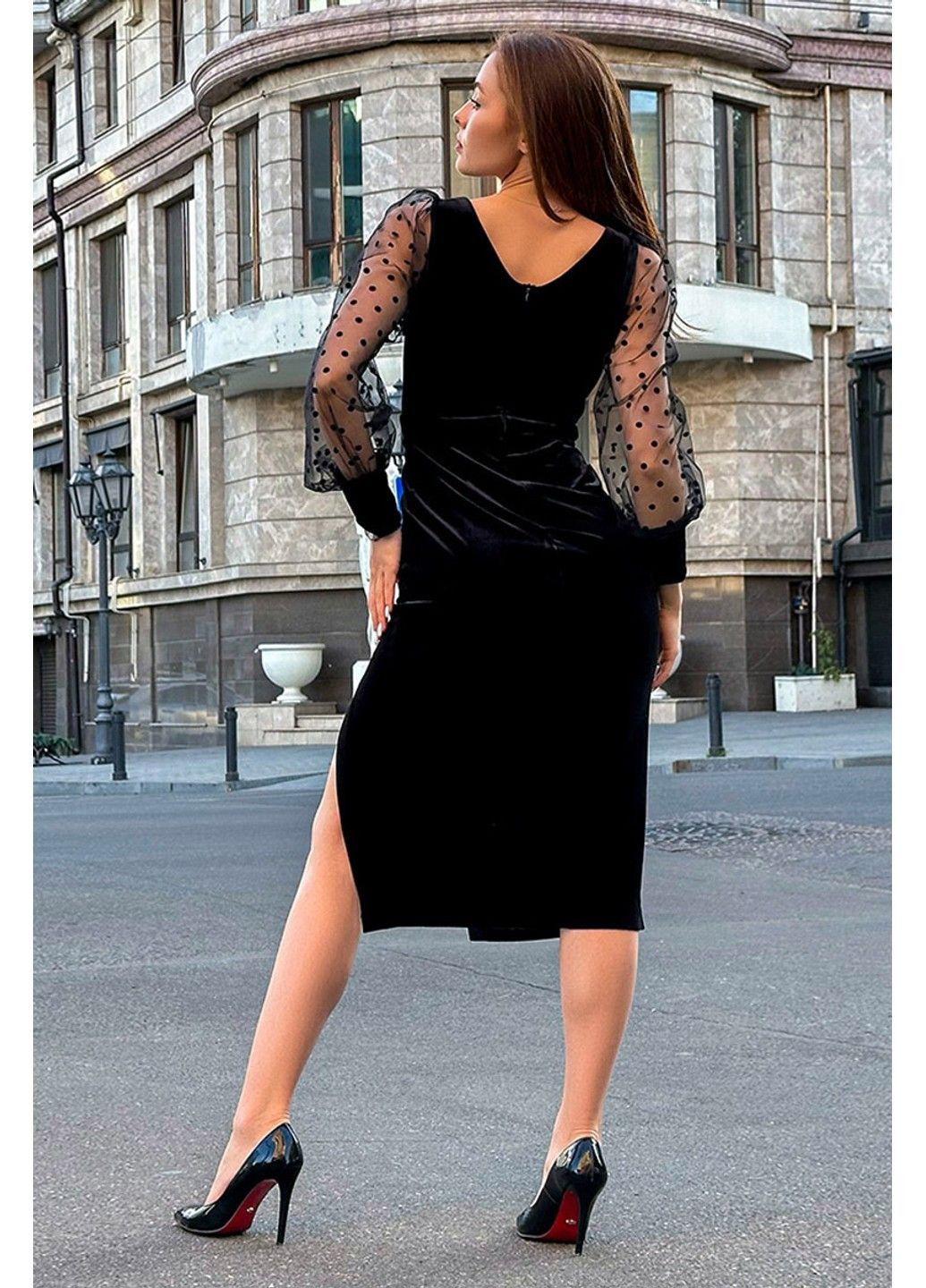 Чорна коктейльна сукня оксамит сітка 23068 чорна Tanita-Romario