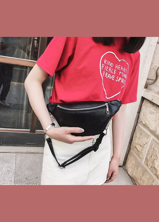 Женская бананка мессенджер на грудь из экокожи с молнией черная (sku_197) No Brand (330576914)