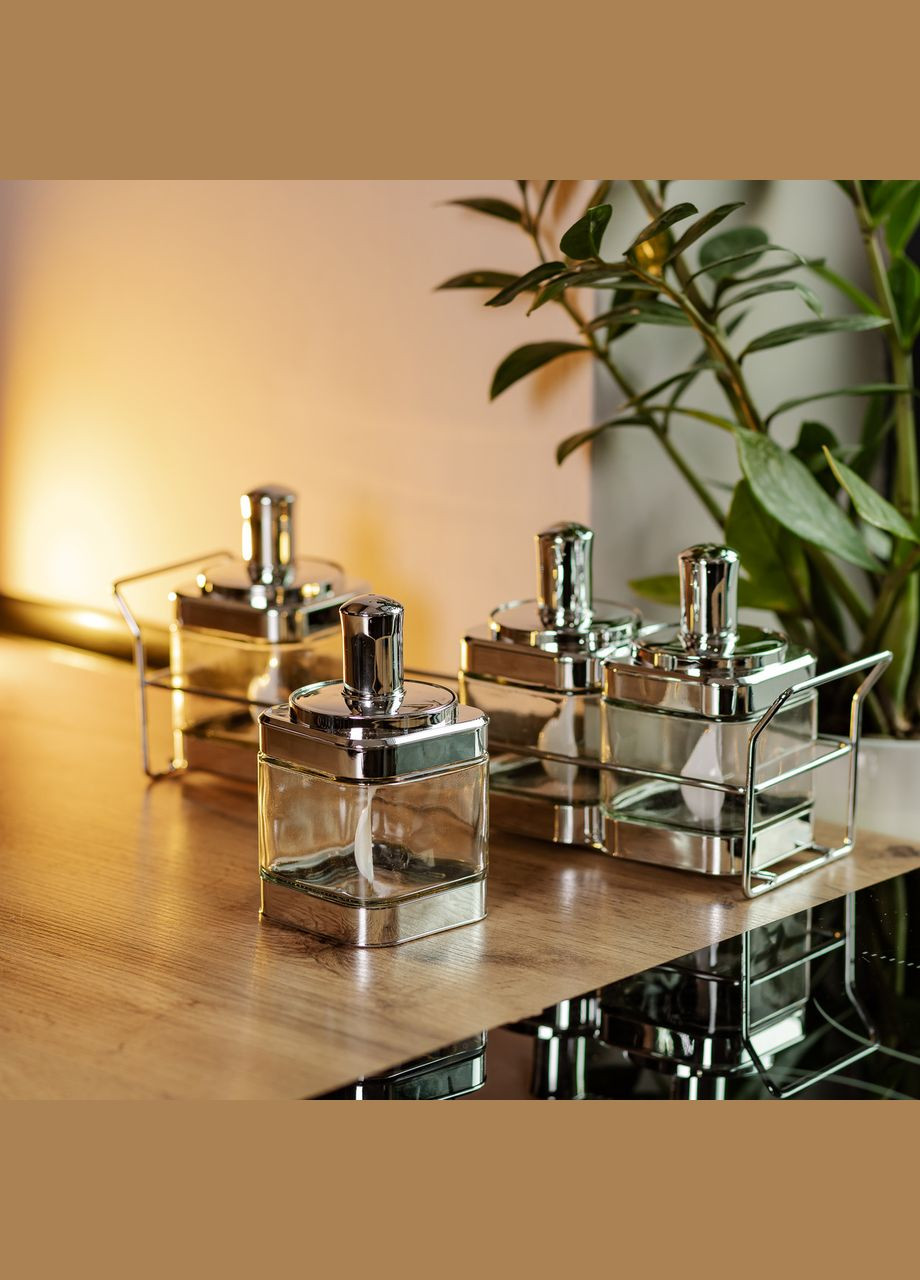 Набір банок для сипучих продуктів 4 штуки 350 мл скляні на підставці HP-1340 Yiwu (322654076)