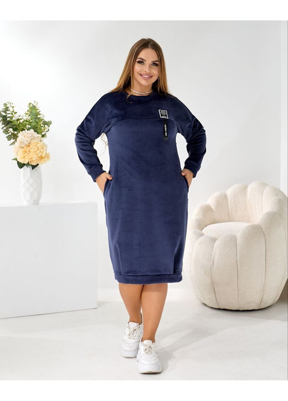 Синя повсякденний, кежуал жіноча сукня великих розмірів тепла Style Point однотонна