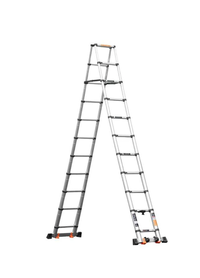 Драбина телескопічна подвійна 9 сходинок 2,6 × 2,6 м Професійна металевий хомут MIDOLI (322843329)