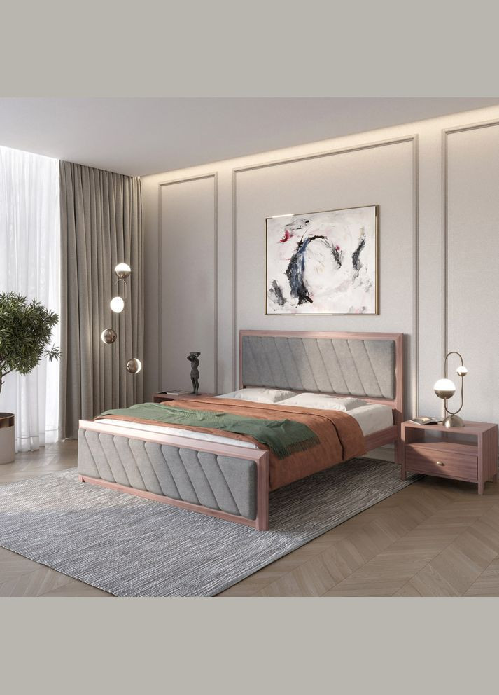 Односпальне дерев'яне ліжко Барселона Б6 Горіх лісний/Аляска 93 (Сірий) 80х190 см (MBG-14352) Mebigrand (366086858)