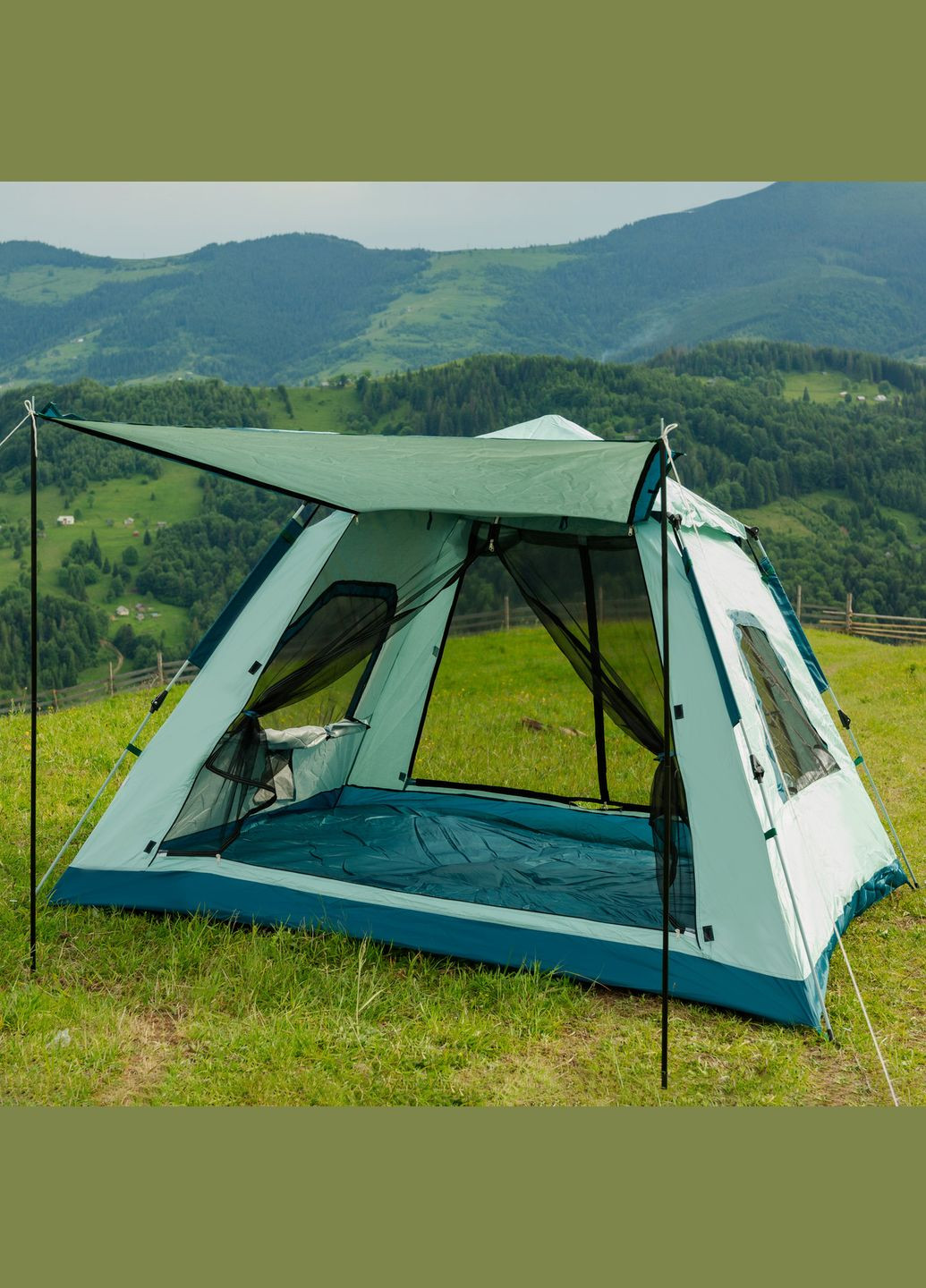 Палатка туристическая трехместная 235* 235* 155 см с тентом, синий LUGI (331768930)