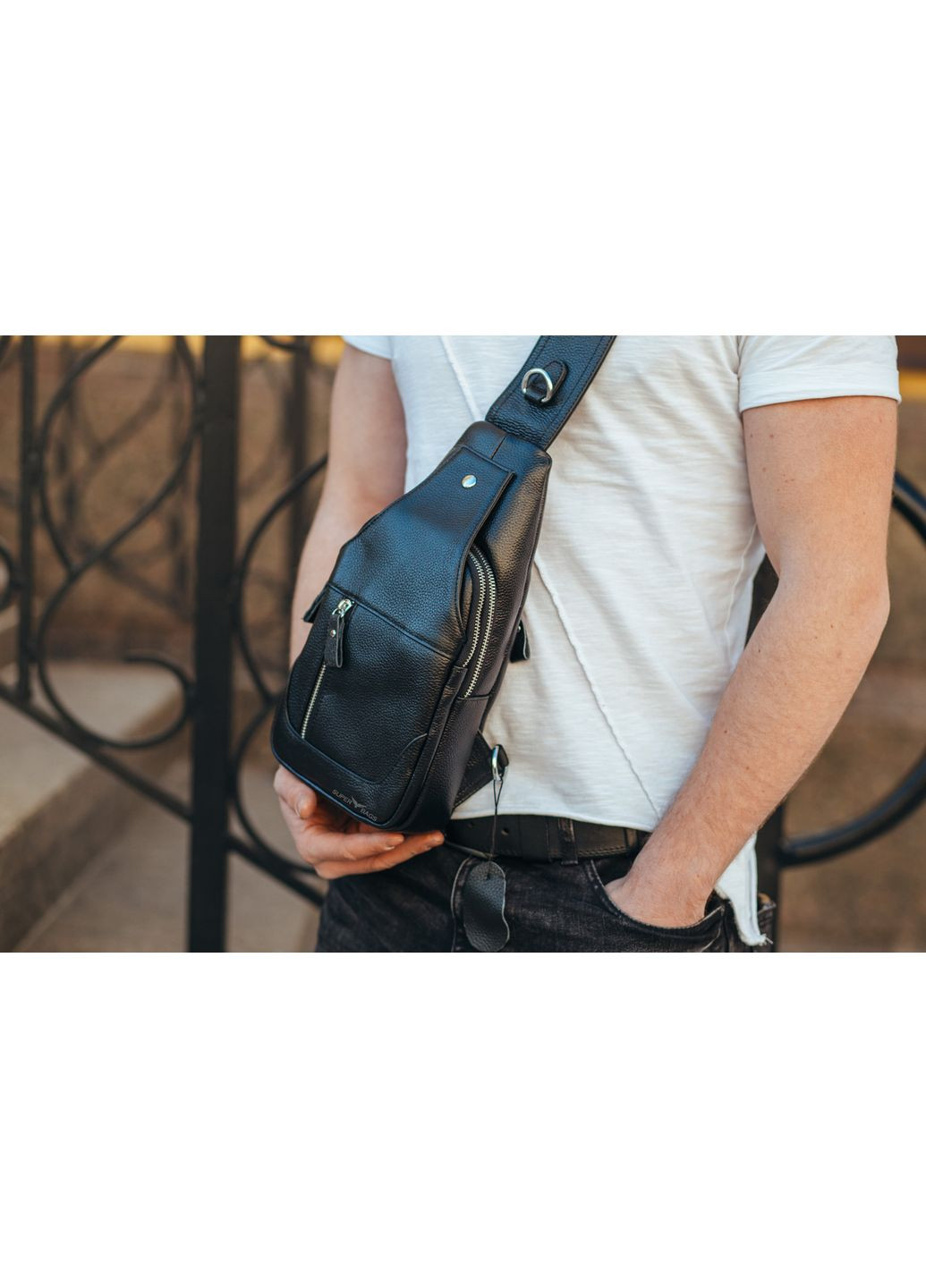 Кожаный мужской слинг рюкзак на одно плече A25F-617-1A Tiding Bag (336551895)