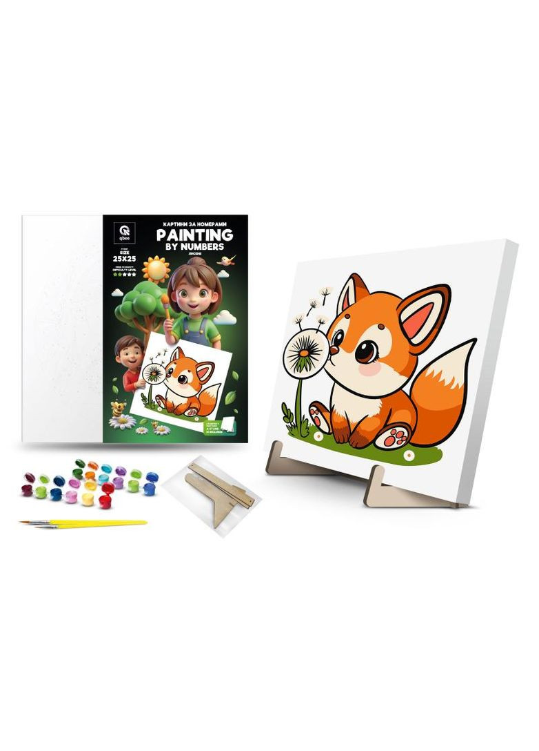 Набір для розпису по номерах 25х25 см QB900-003/QB901-003 "Лисеня" з дерев'яною підставкою qbee (368709296)