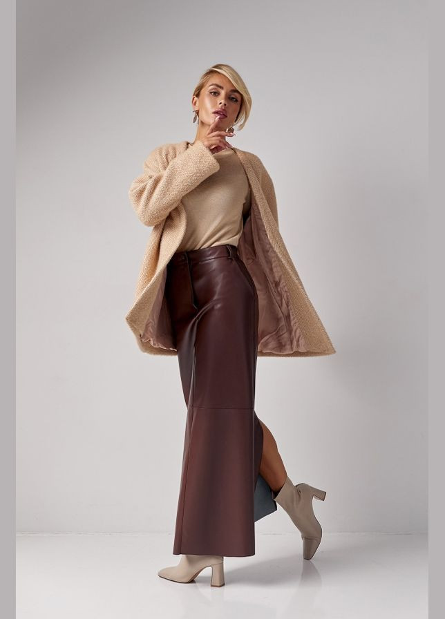 Бежевое демисезонное Женское теплое полупальто-кардиган из трикотажа (3030) Triko Bakh