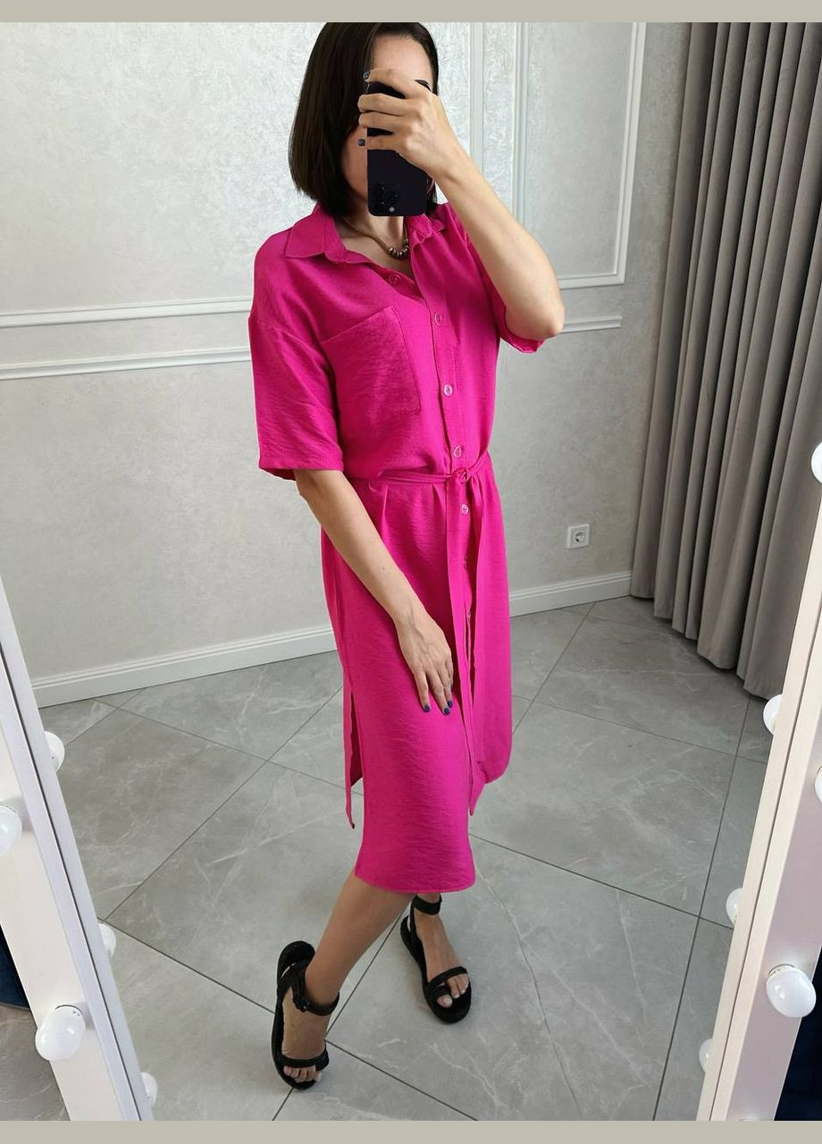 Малиновое женское платье-рубашка из льна Osoblyva