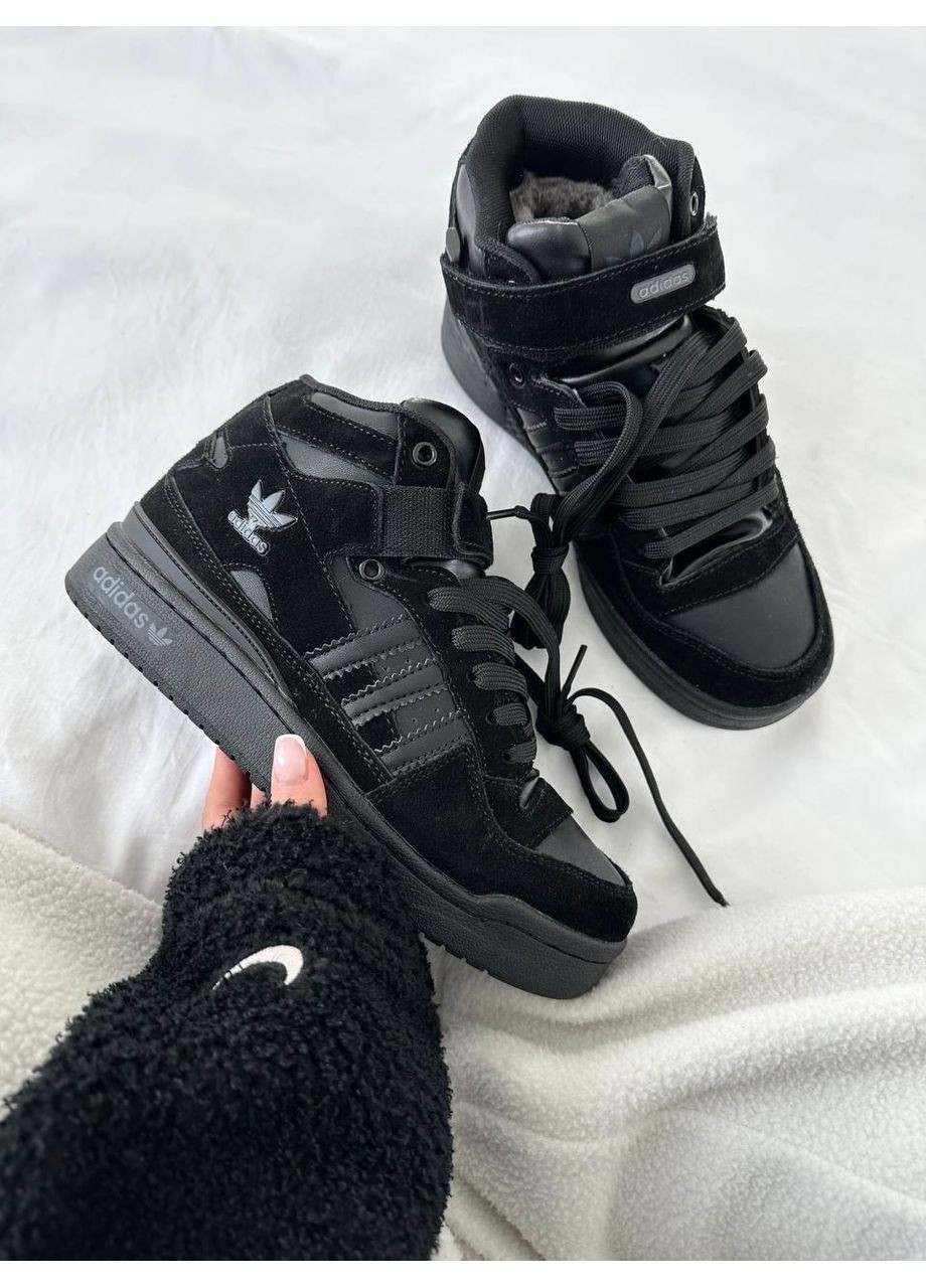 Чорні Зимовий кросівки чоловічі adidas forum black suede fur адідас форум No Brand