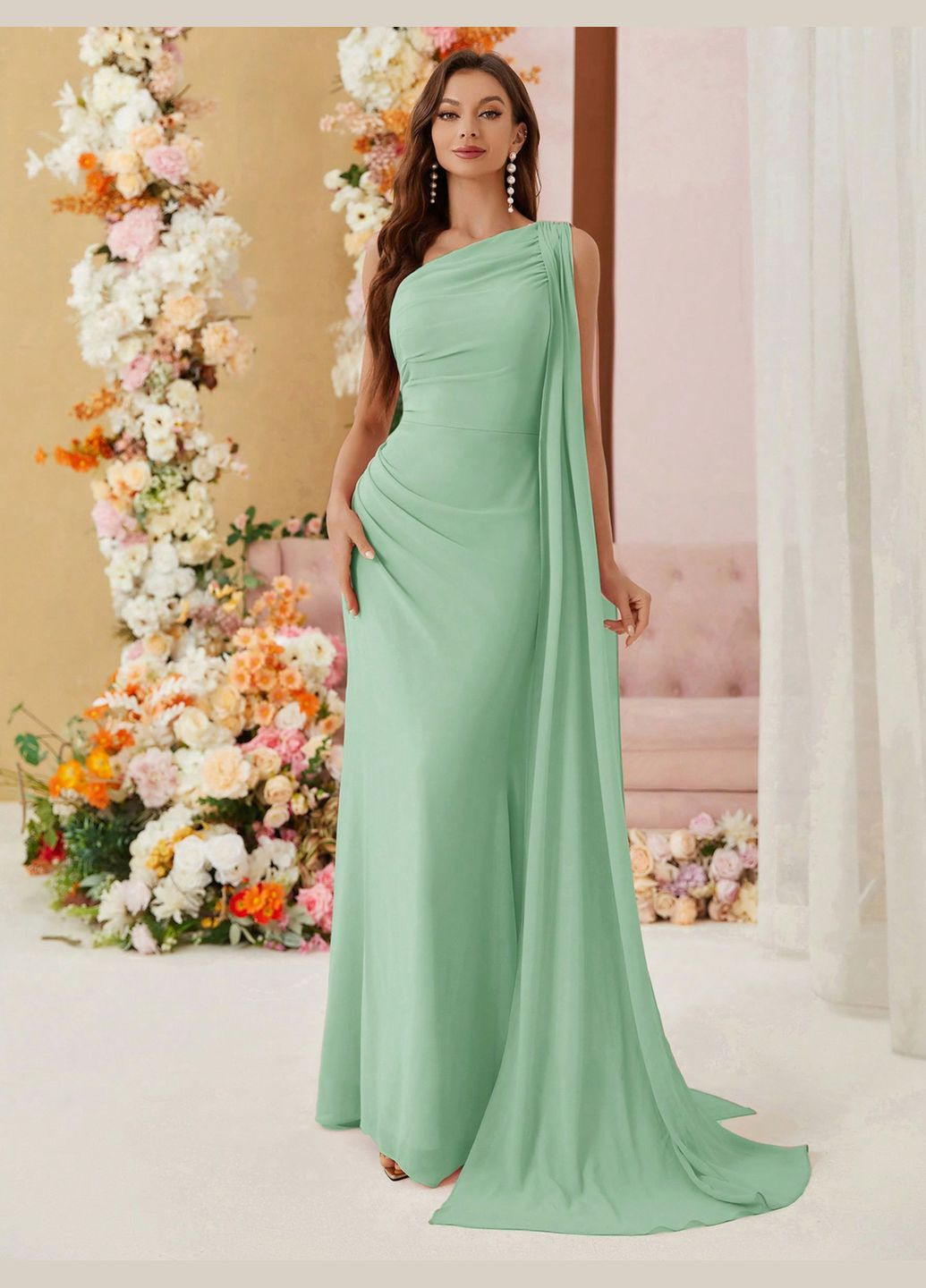 Салатовое вечернее платье SHEIN однотонное