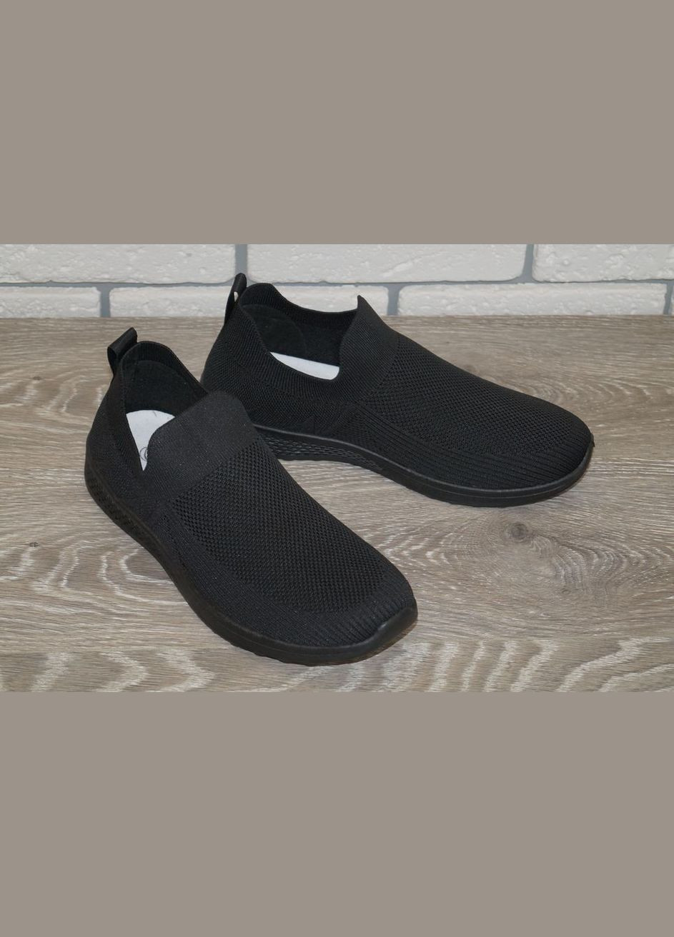 Чорні Осінні кросівки чоловічі текстильні без шнурків чорні SWIN SHOES