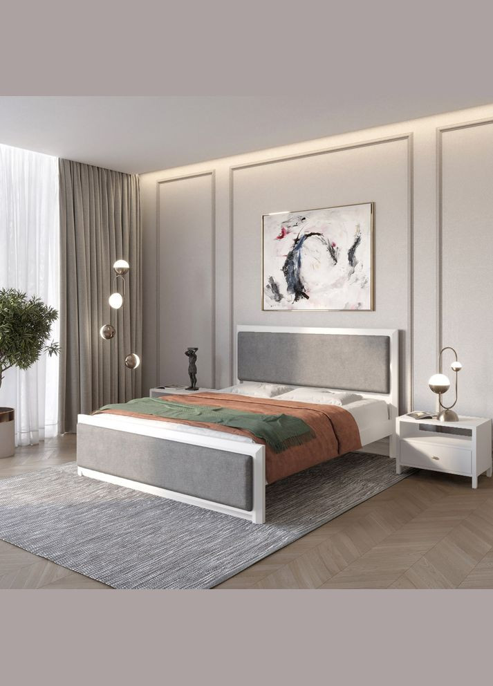 Двоспальне дерев'яне ліжко Барселона Б4 (RAL9003)/Аляска 93 (Сірий) 140х200 см (MBG-13999) Mebigrand (368281596)