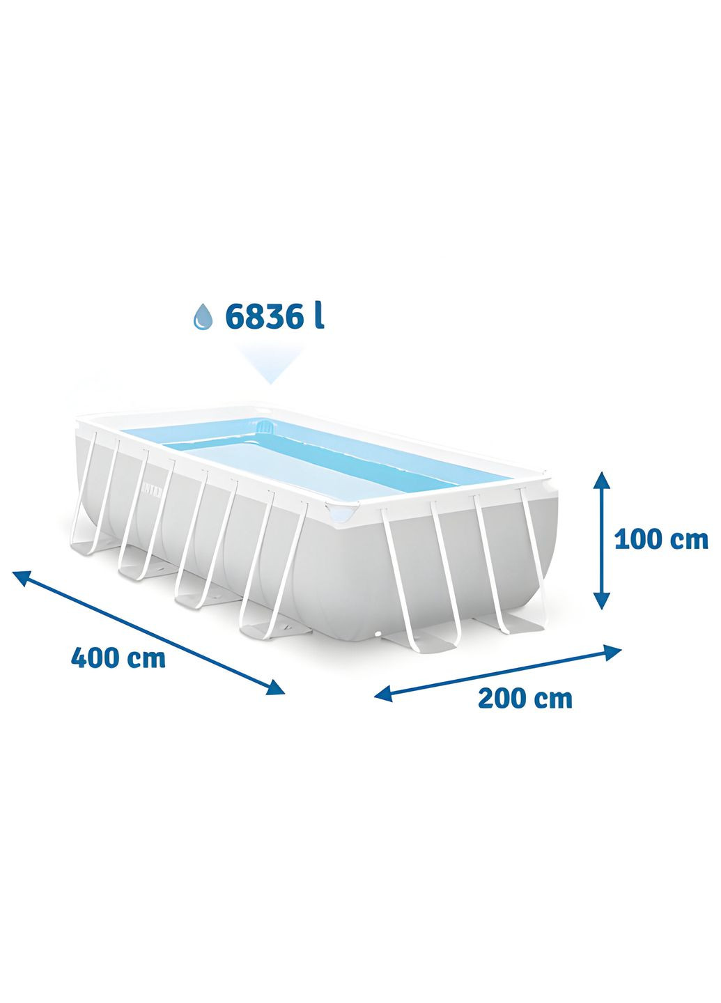 Прямоугольный каркасный бассейн 26790 с лестницей и насосом-фильтром, 400x200x122см 8418л Intex (280900304)