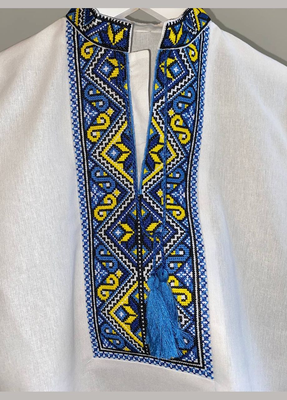 Синя барвиста вишиванка на хлопчика з синім орнаментом Lelyk візерунок геометричний бязь (303278360)