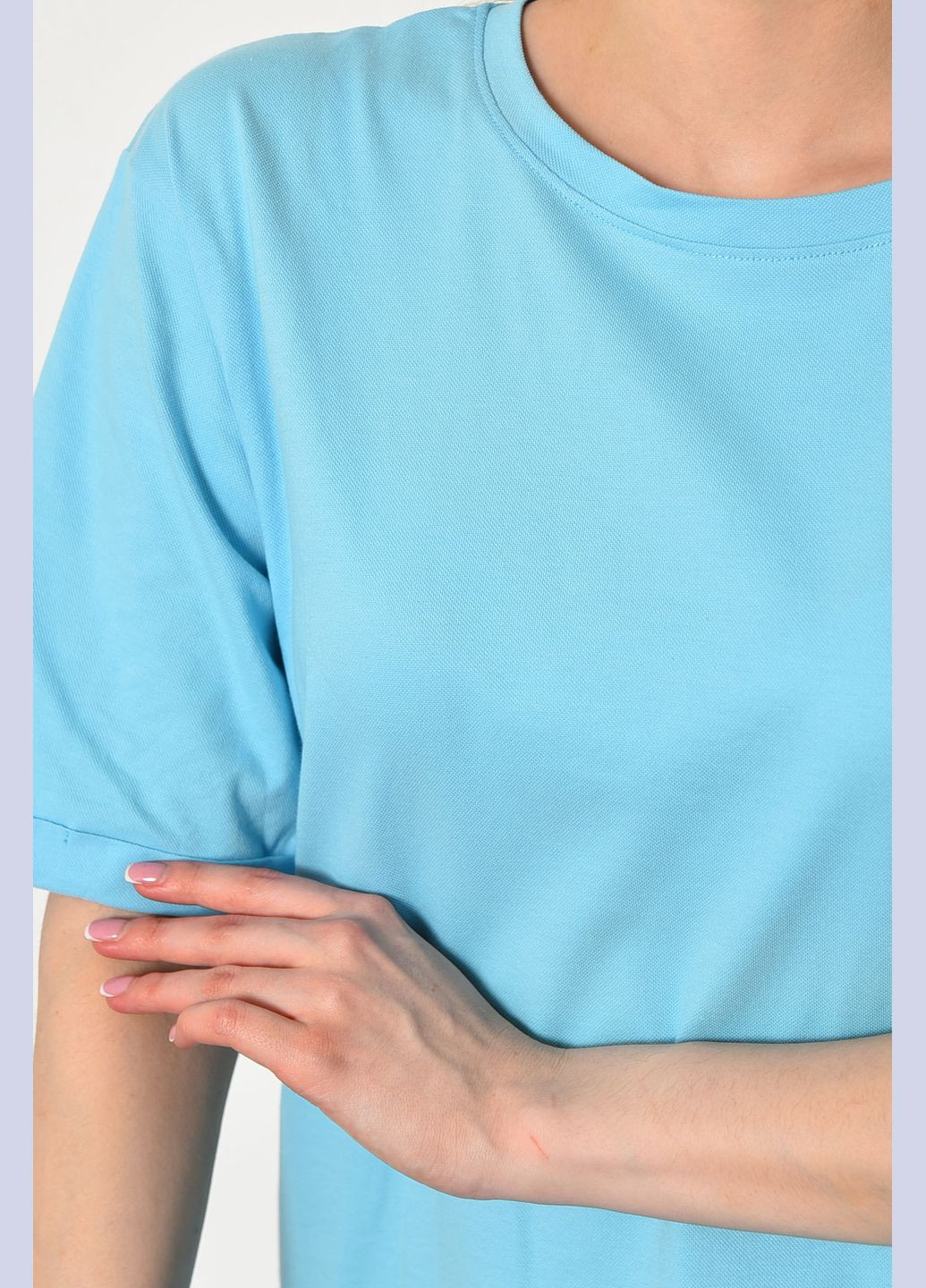 Жіноча туніка з тканини лакоста блакитного кольору. Let's Shop (290981436)