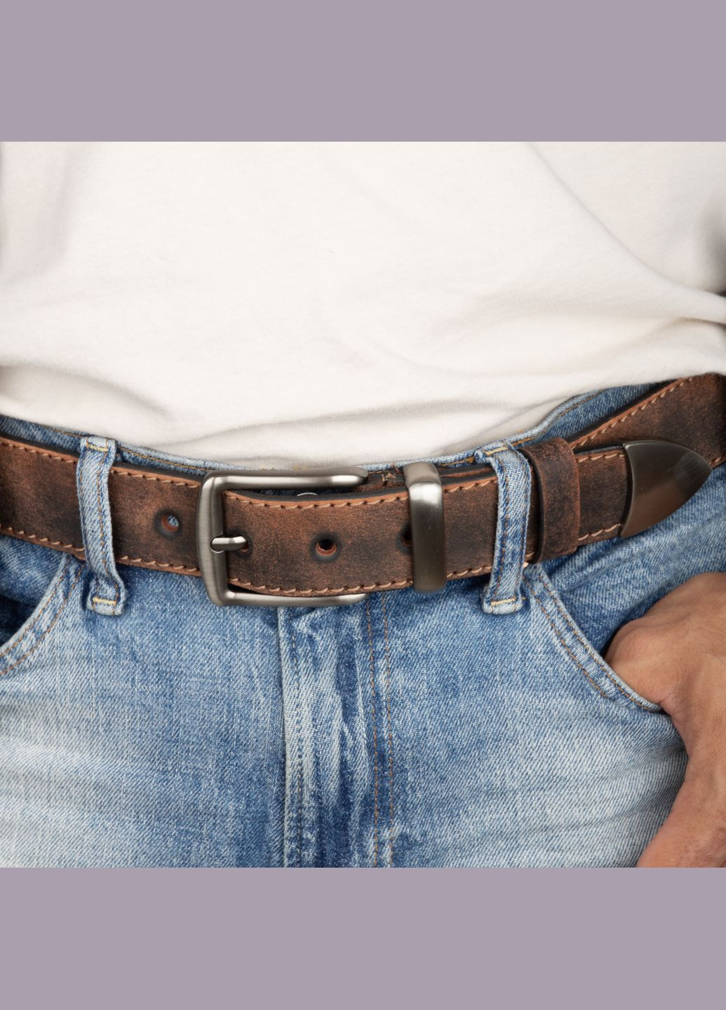 Ремінь чоловічий шкіряний -4006 коричневий потертий під джинси (125 см) JK (335007534)