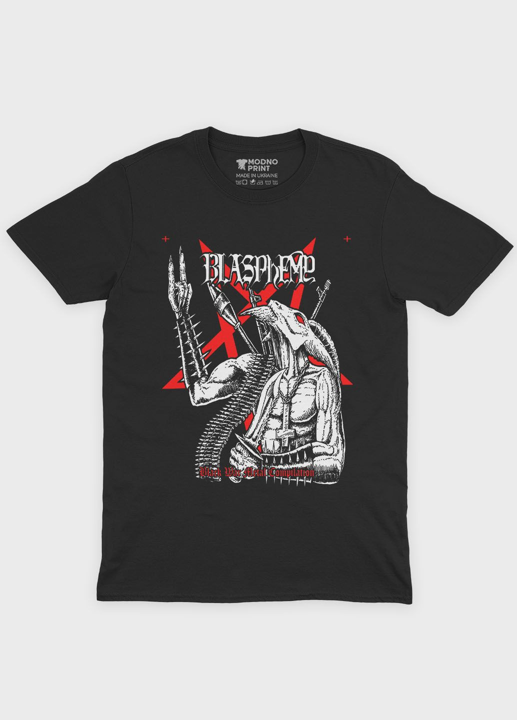 Женская футболка с рок-принтом "Blasphemy" (TS001-004-2-558-F-BL-F) Modno - (317744151)