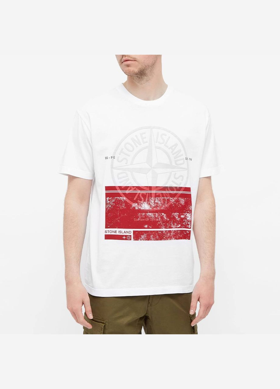 Белая мужская стильная белая футболка с передним принтом в стиле stone No Brand