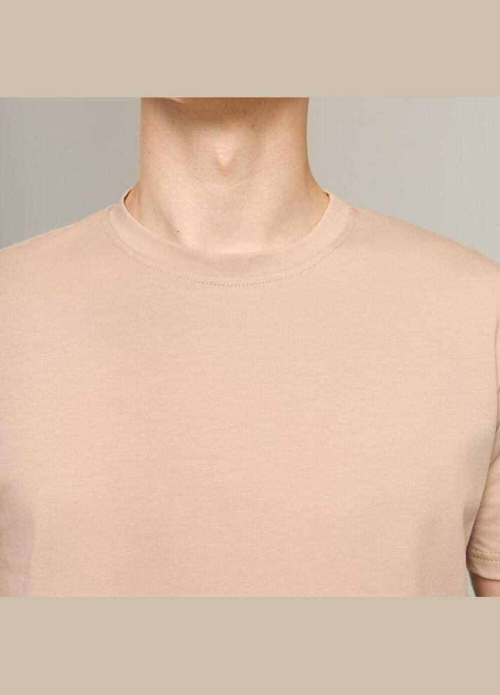 Бежевая мужская классическая футболка бежевая однотонная с коротким рукавом No Brand