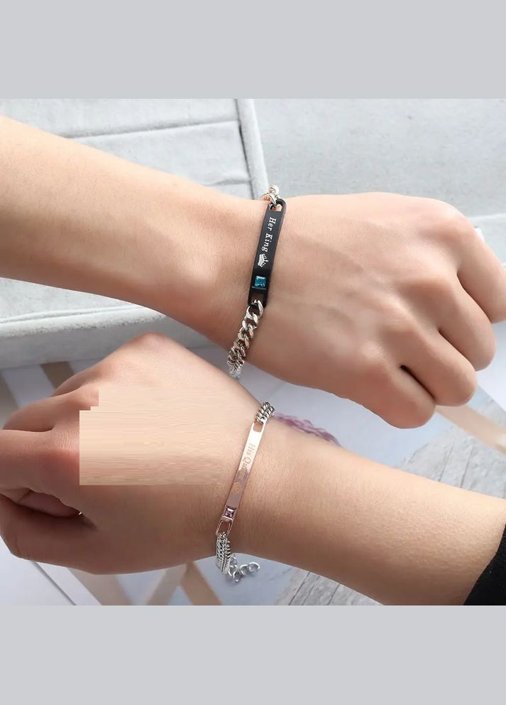 Парні браслети His Queen Her King для двох закоханих із сталі No Brand (340275761)