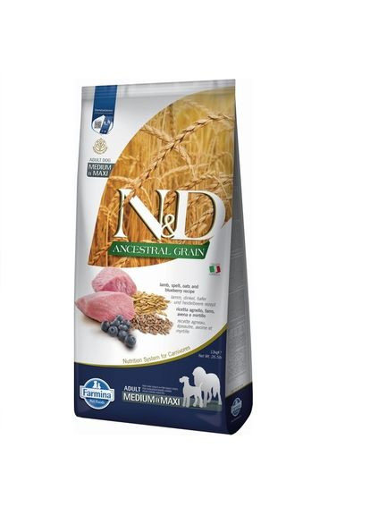 Фармина сухой корм для собак N&D LOW GRAIN LAMB & BLUEBERRY ADULT MEDIUM/MAXI с ягненком и черникой, 12 кг Farmina (334058388)