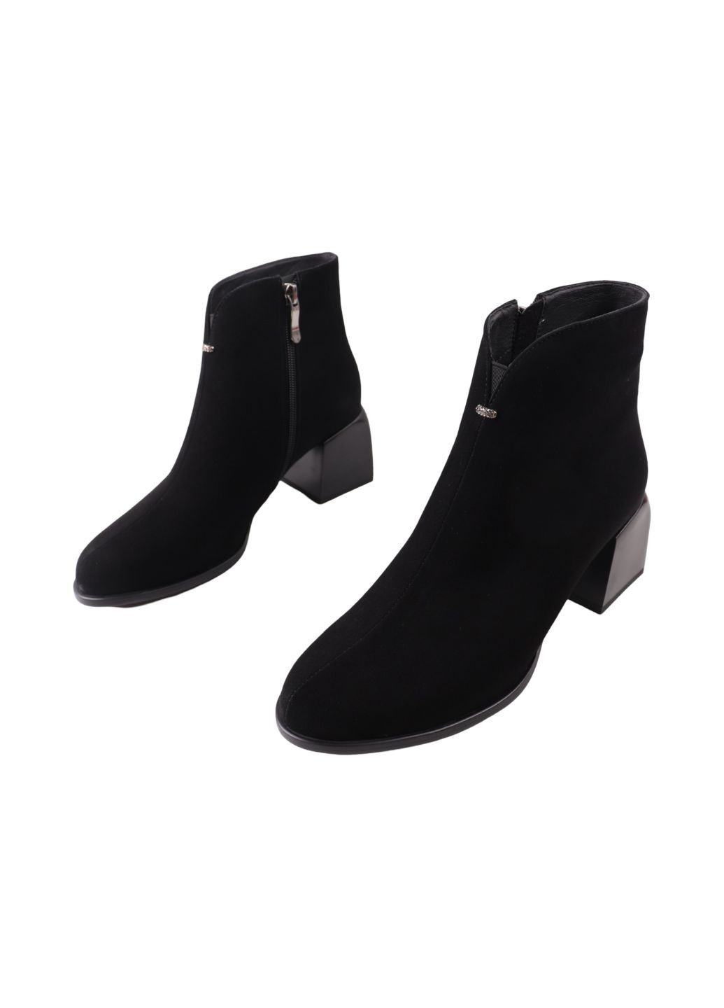 Черные ботильоны женские на каблуке черные натуральная замша VIDORCCI 82-24DH