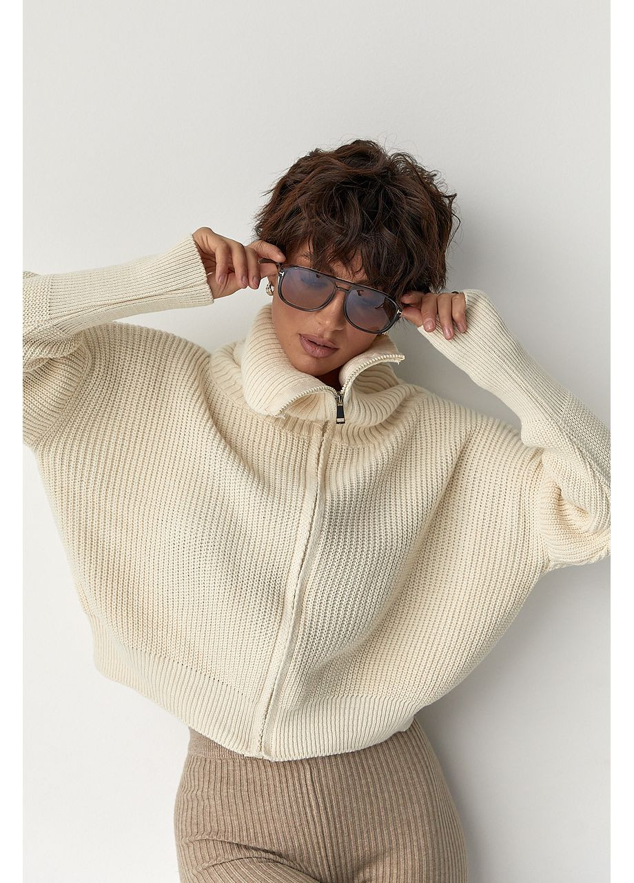 Короткий в'язаний кардиган з довгим коміром Lurex (365629457)