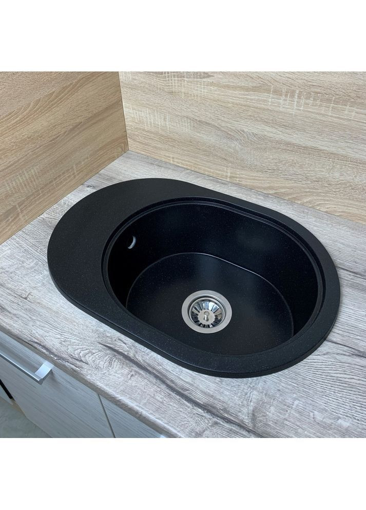 Кухонна мийка зі штучного каменю/кварцева 610х420х180мм, прямокутна OVALE Чорний металік (49550610420) Adamant (372444942)
