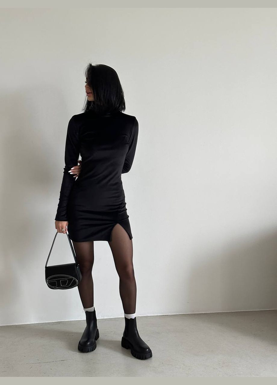 Черное волшебное велюровое мини-платье Luna